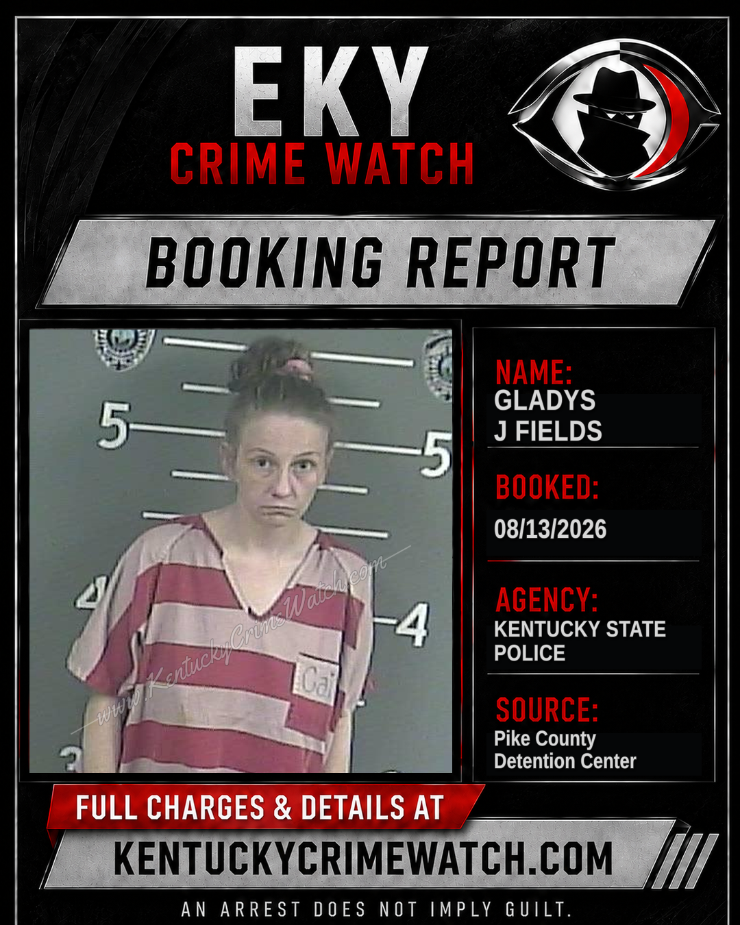 GLADYS J FIELDS booking report card