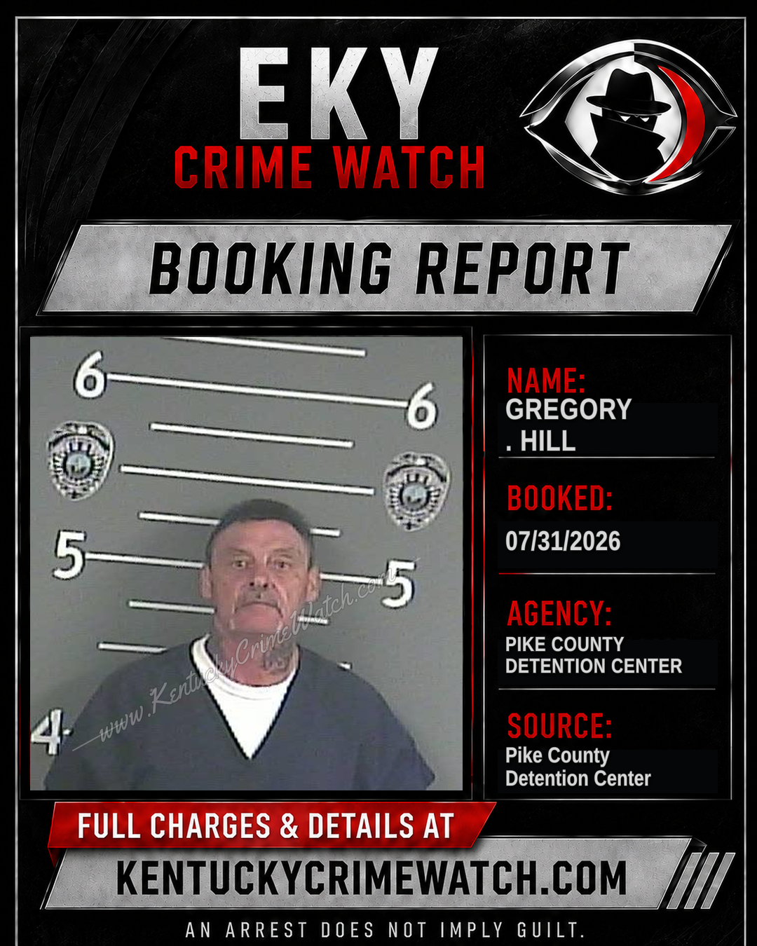 GREGORY . HILL booking report card