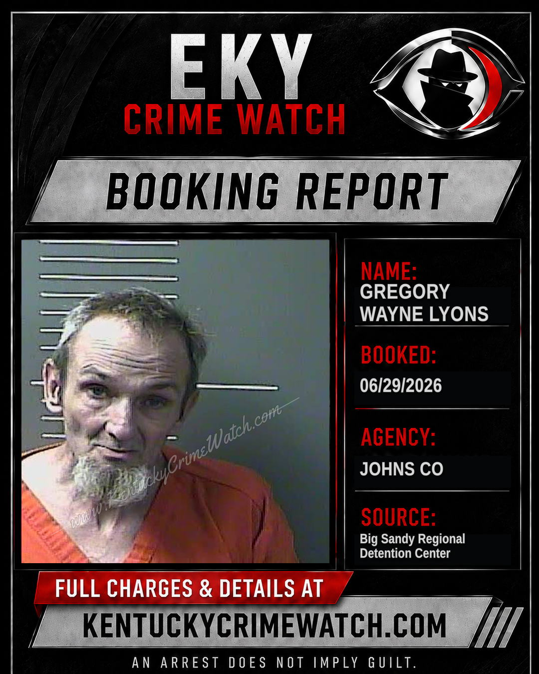 GREGORY WAYNE LYONS booking report card