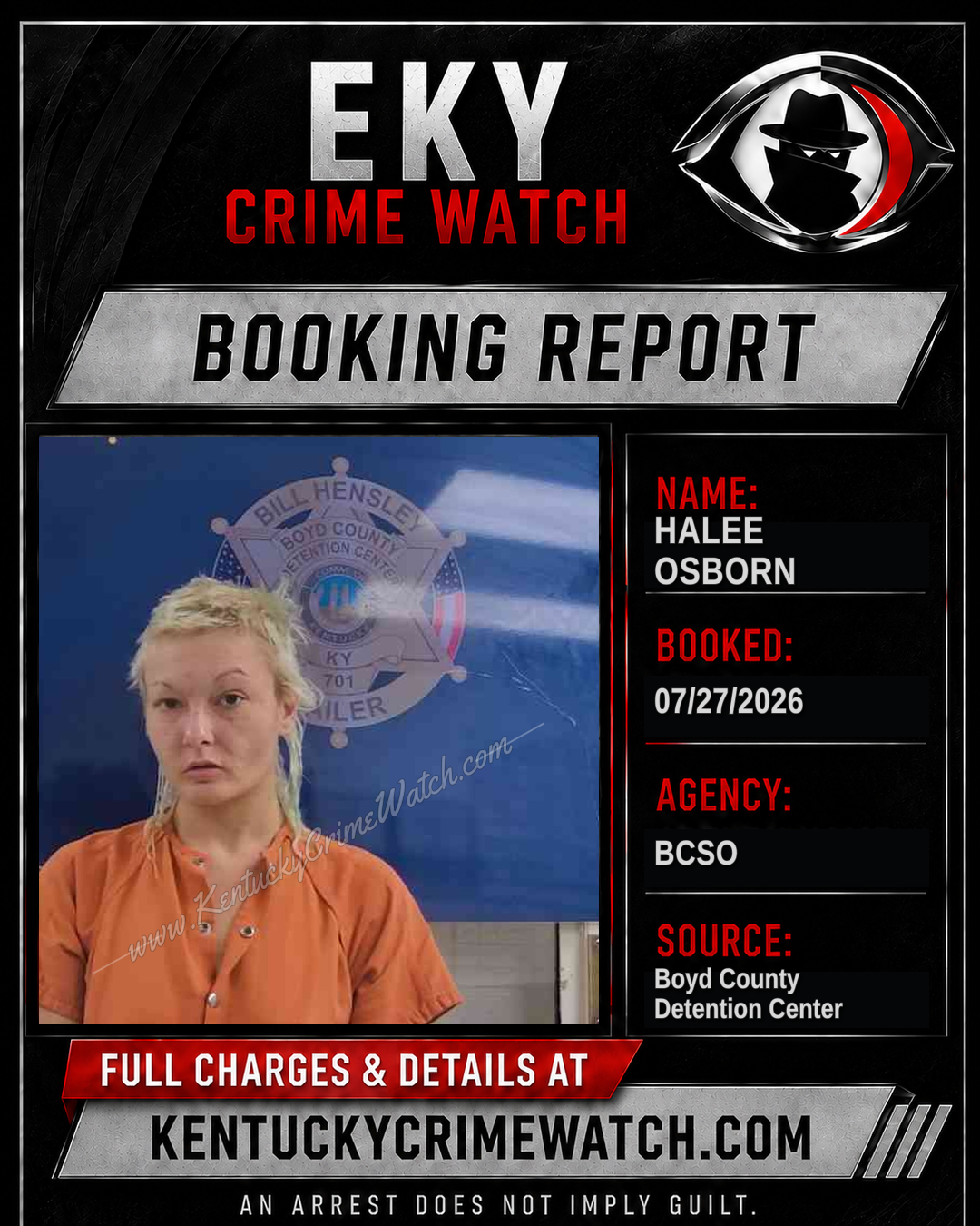 HALEE OSBORN booking report card