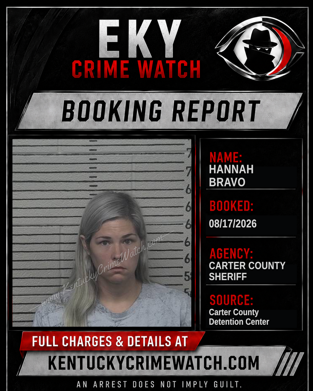 HANNAH BRAVO booking report card