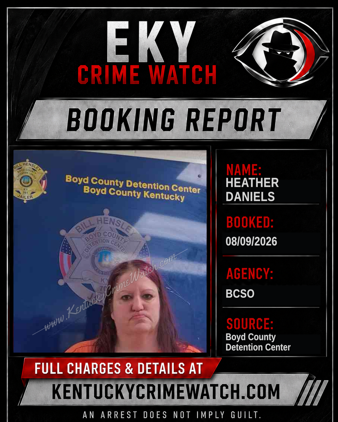 HEATHER DANIELS booking report card
