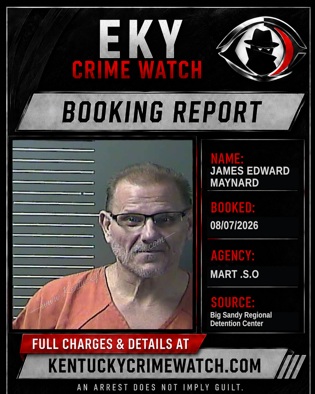 JAMES Edward MAYNARD booking report card