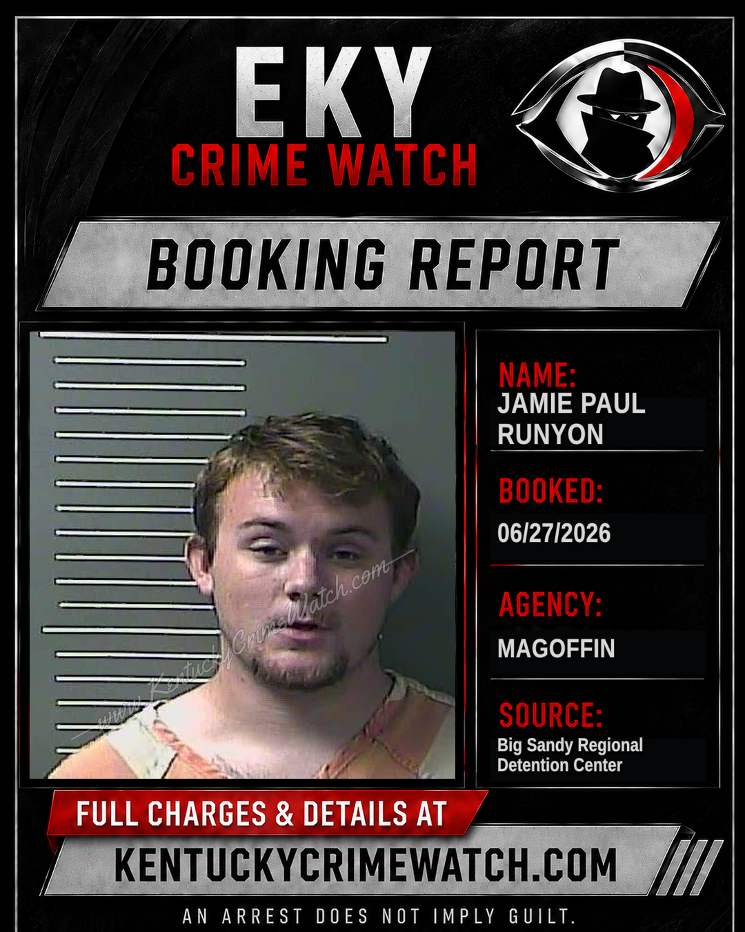JAMIE PAUL RUNYON booking report card