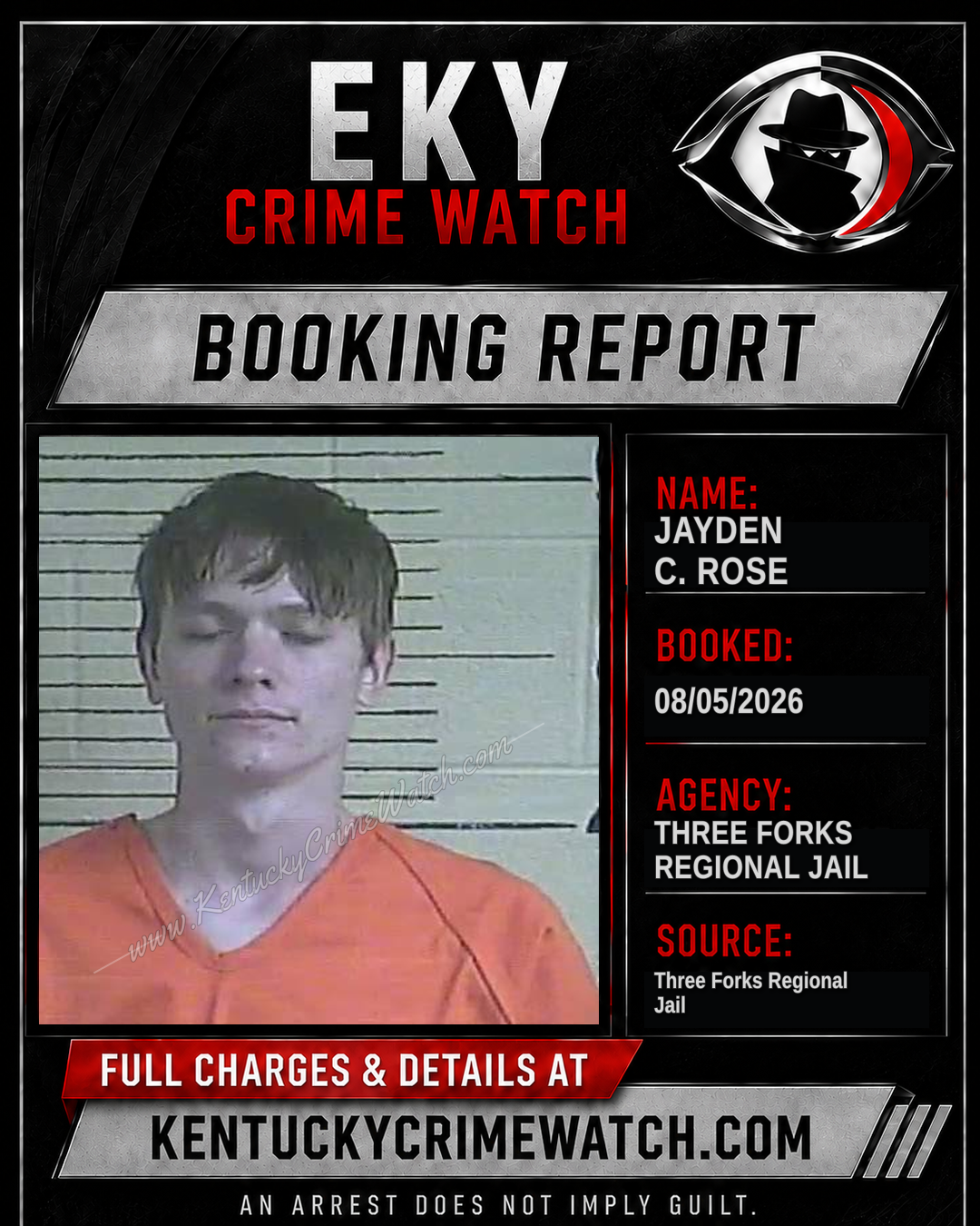 Jayden C. Rose booking report card