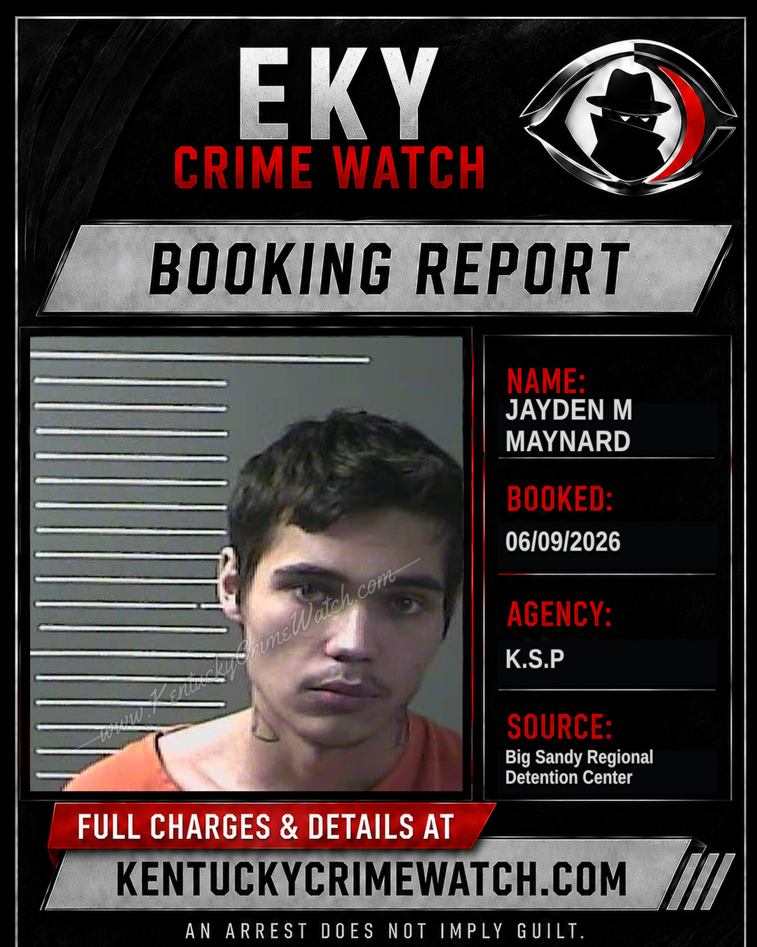 JAYDEN M MAYNARD booking report card