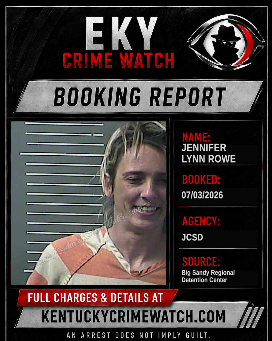 JENNIFER LYNN ROWE booking report card