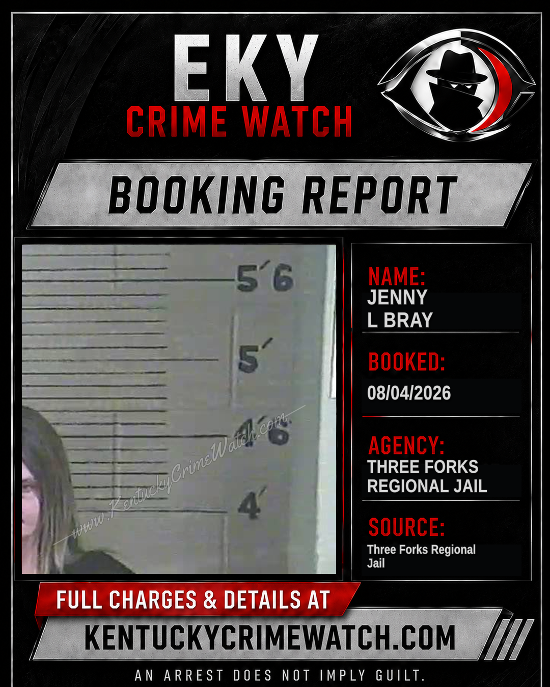 Jenny L Bray booking report card
