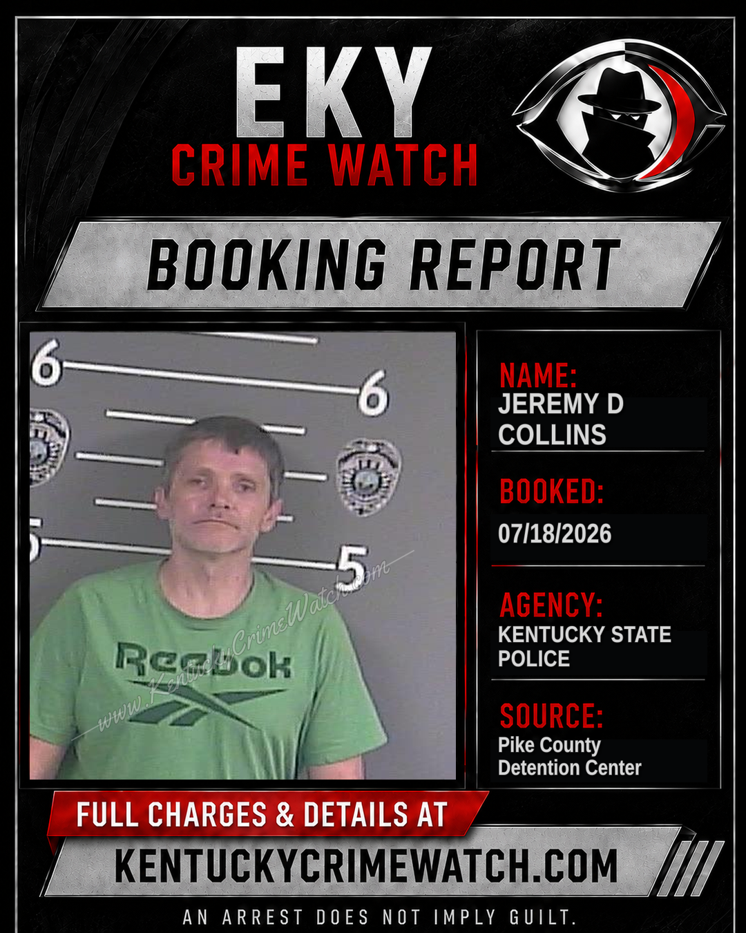 JEREMY D COLLINS booking report card