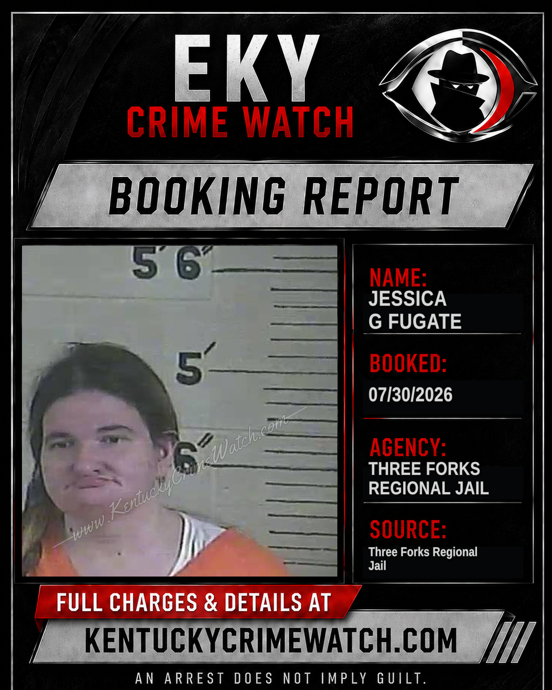 Jessica G Fugate booking report card