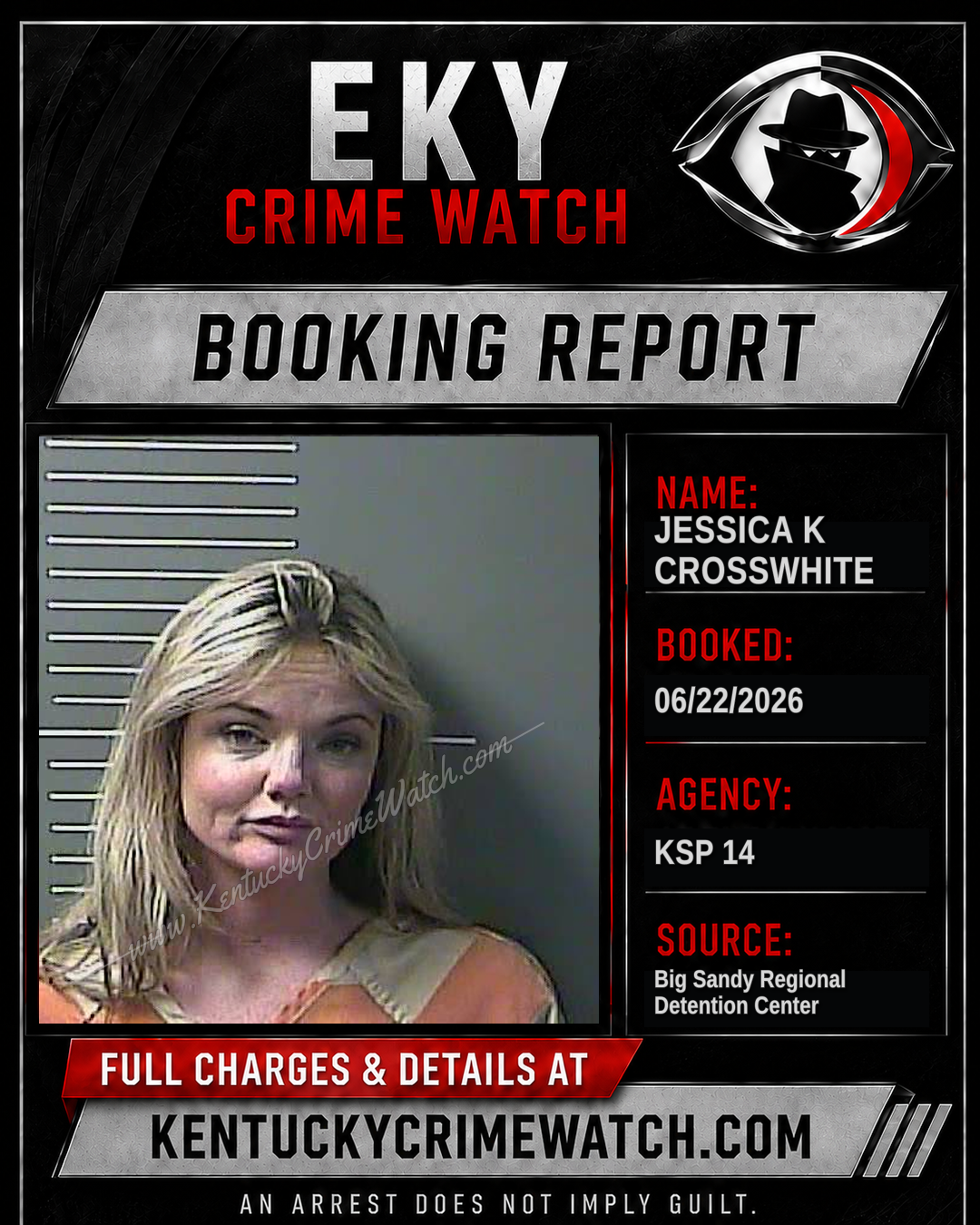 JESSICA K CROSSWHITE booking report card