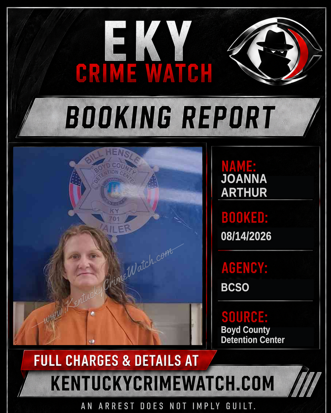 JOANNA ARTHUR booking report card