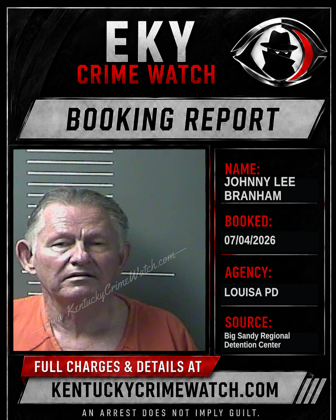 JOHNNY LEE BRANHAM booking report card