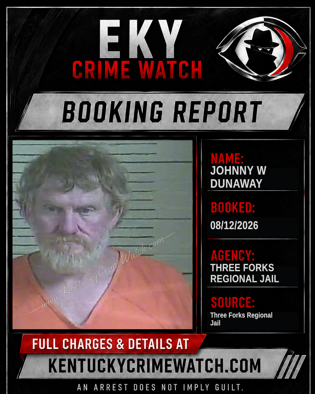 Johnny W Dunaway booking report card