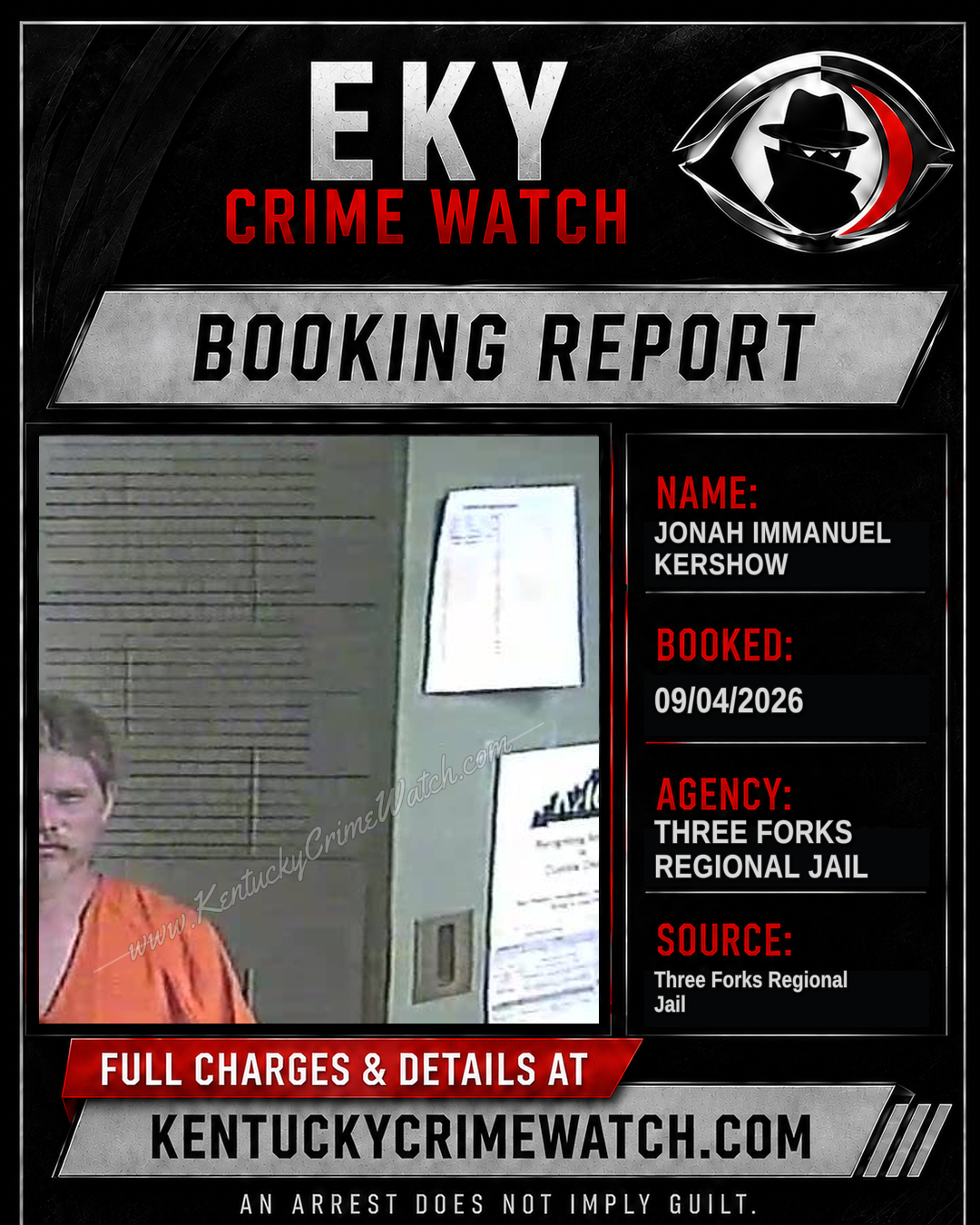 Jonah Immanuel Kershow booking report card