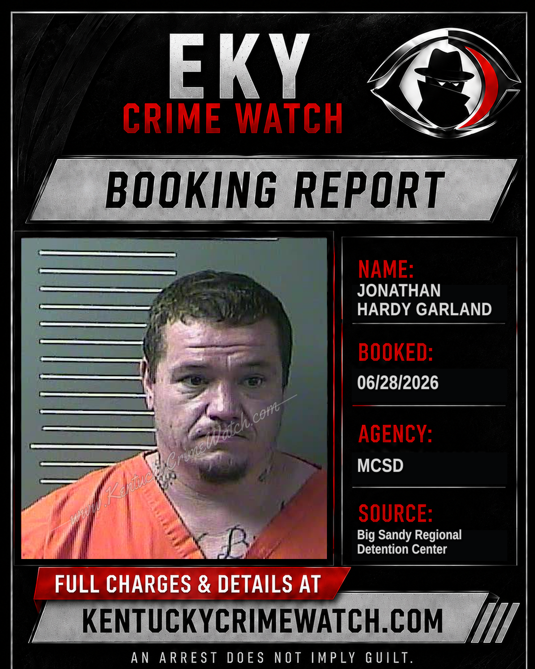 JONATHAN HARDY GARLAND booking report card