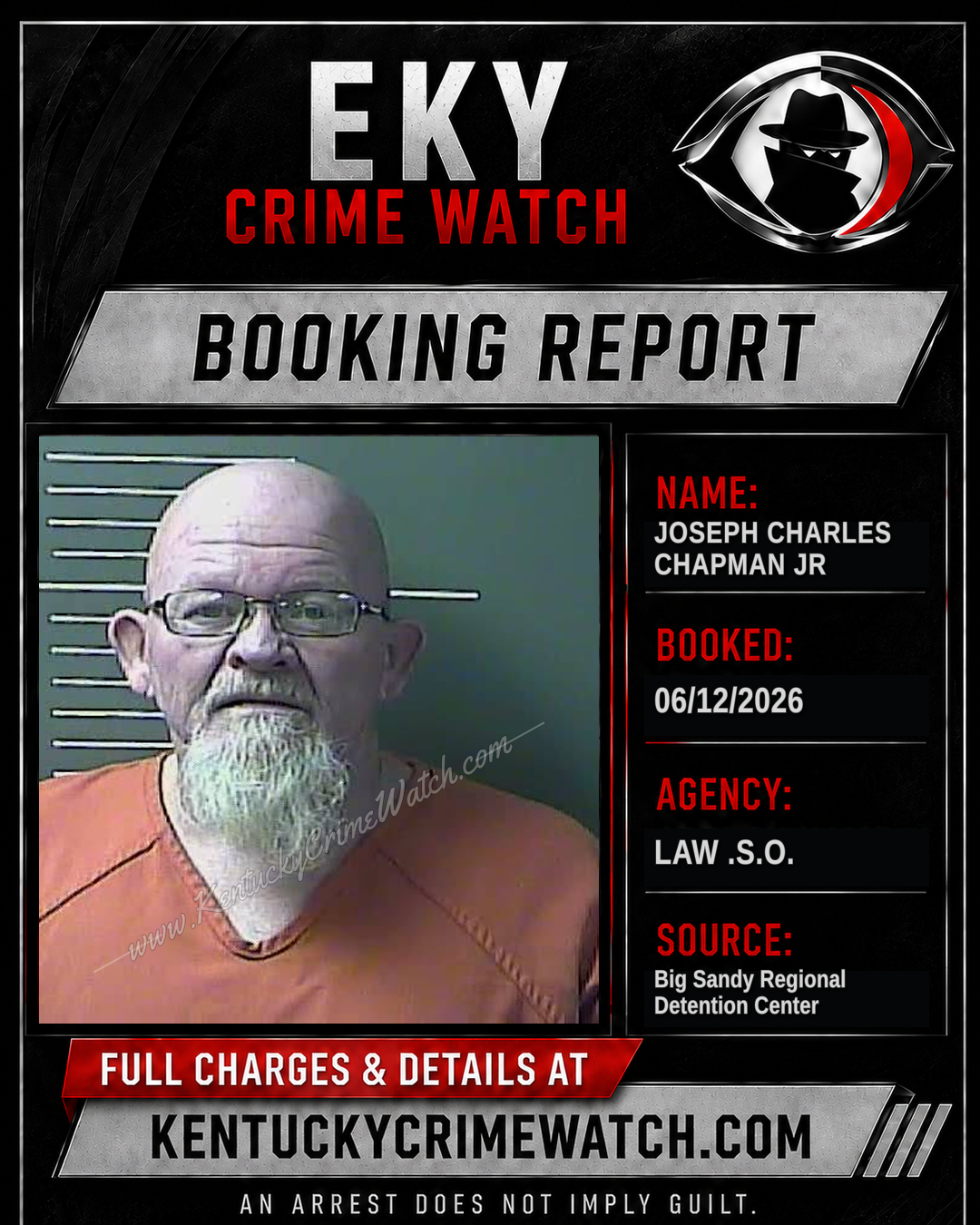 JOSEPH CHARLES CHAPMAN JR booking report card