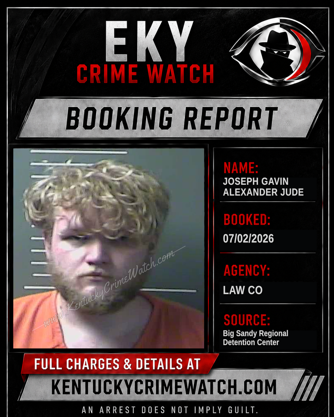 JOSEPH GAVIN ALEXANDER JUDE booking report card