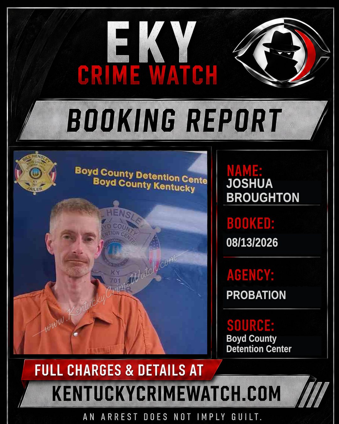 JOSHUA BROUGHTON booking report card