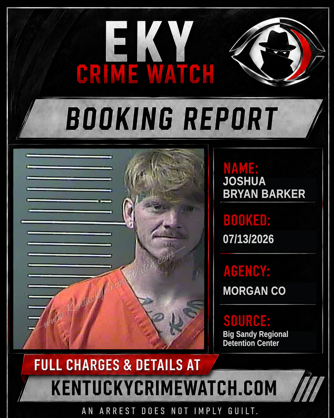 JOSHUA Bryan BARKER booking report card