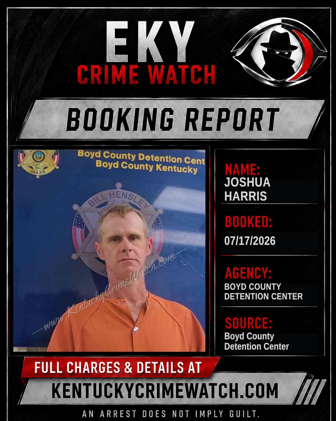 JOSHUA HARRIS booking report card