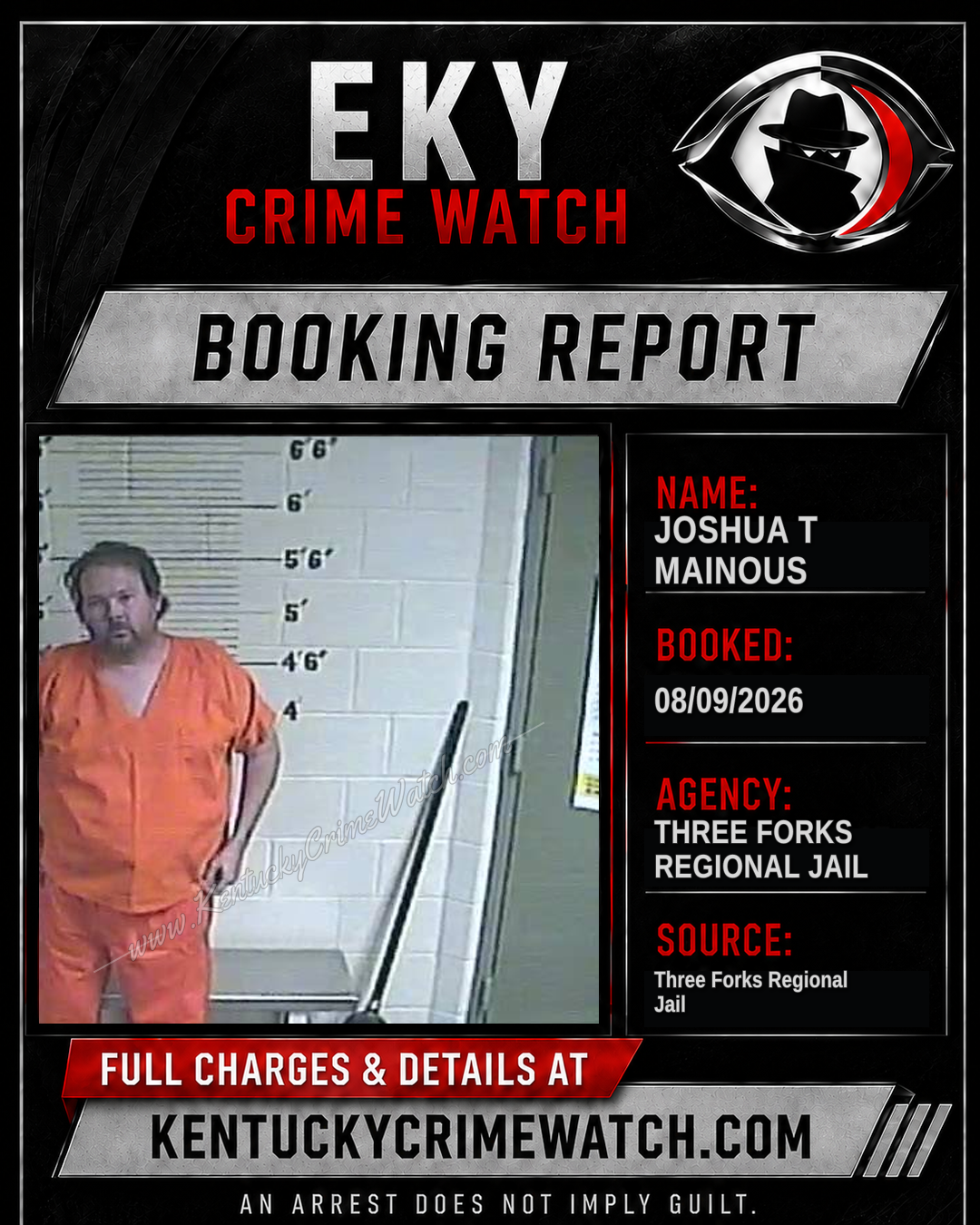 Joshua T Mainous booking report card