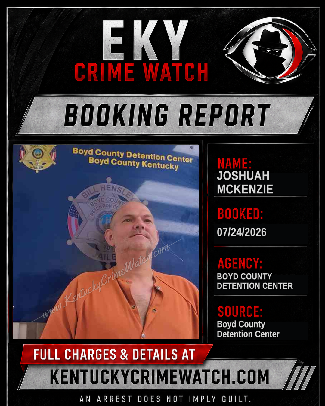 JOSHUAH MCKENZIE booking report card