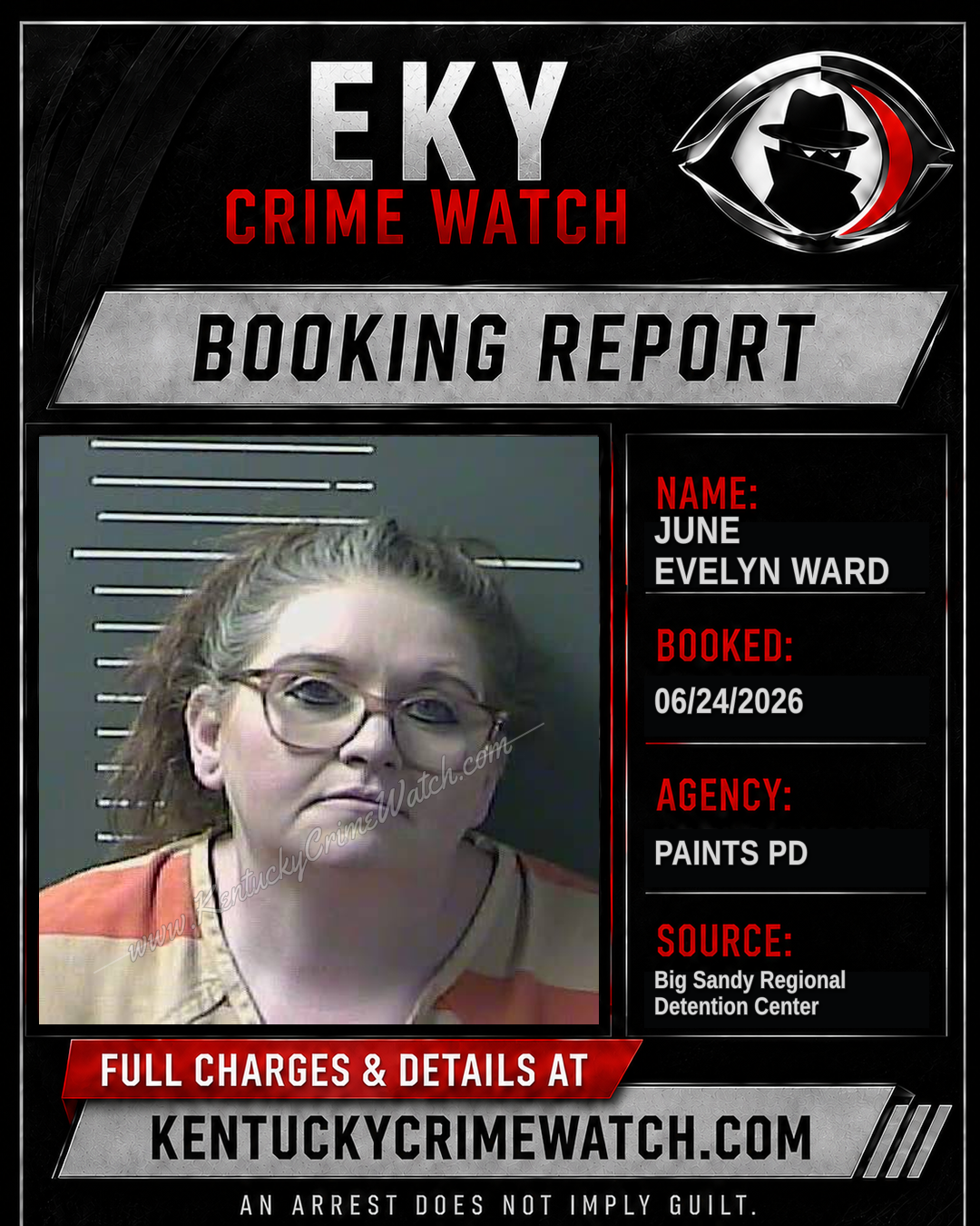 JUNE EVELYN WARD booking report card
