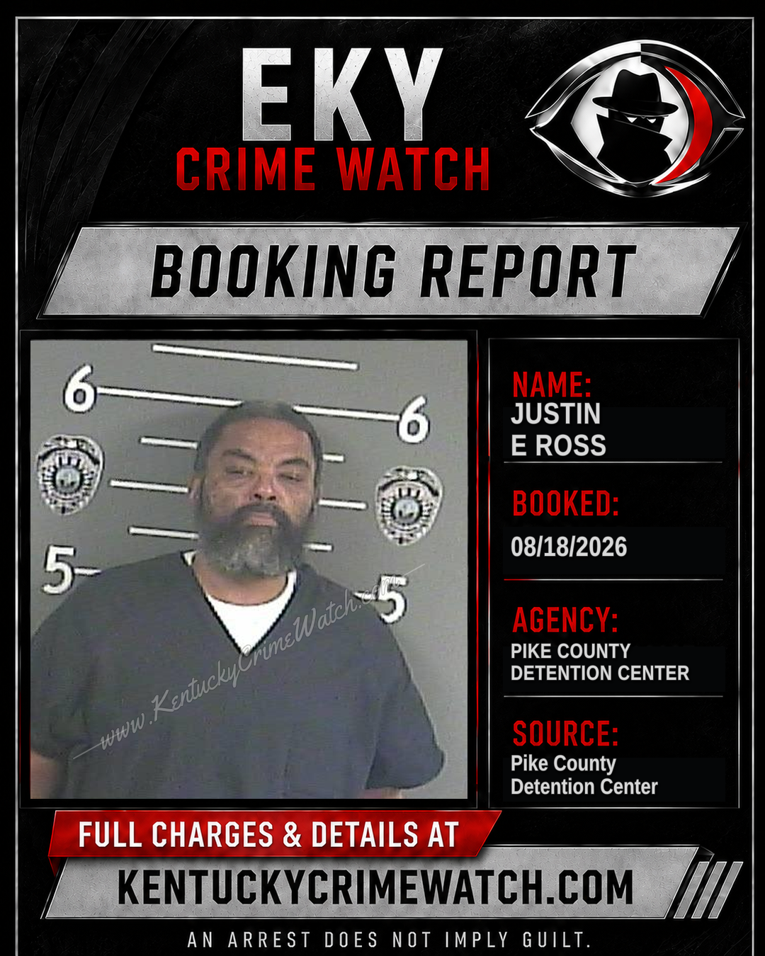 JUSTIN E ROSS booking report card