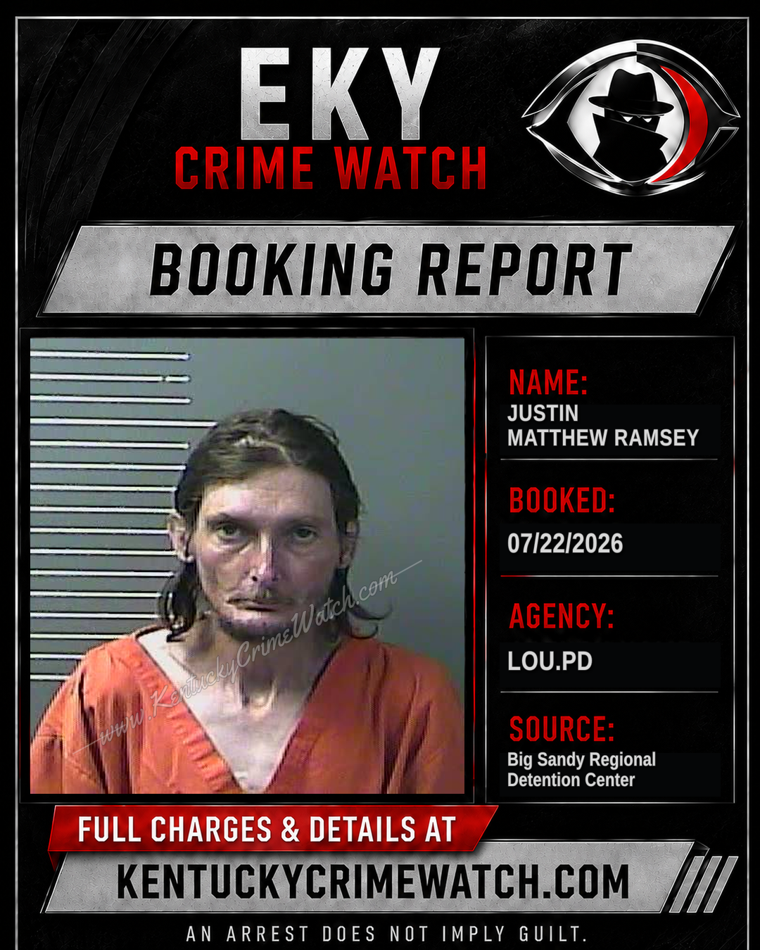 JUSTIN MATTHEW RAMSEY booking report card