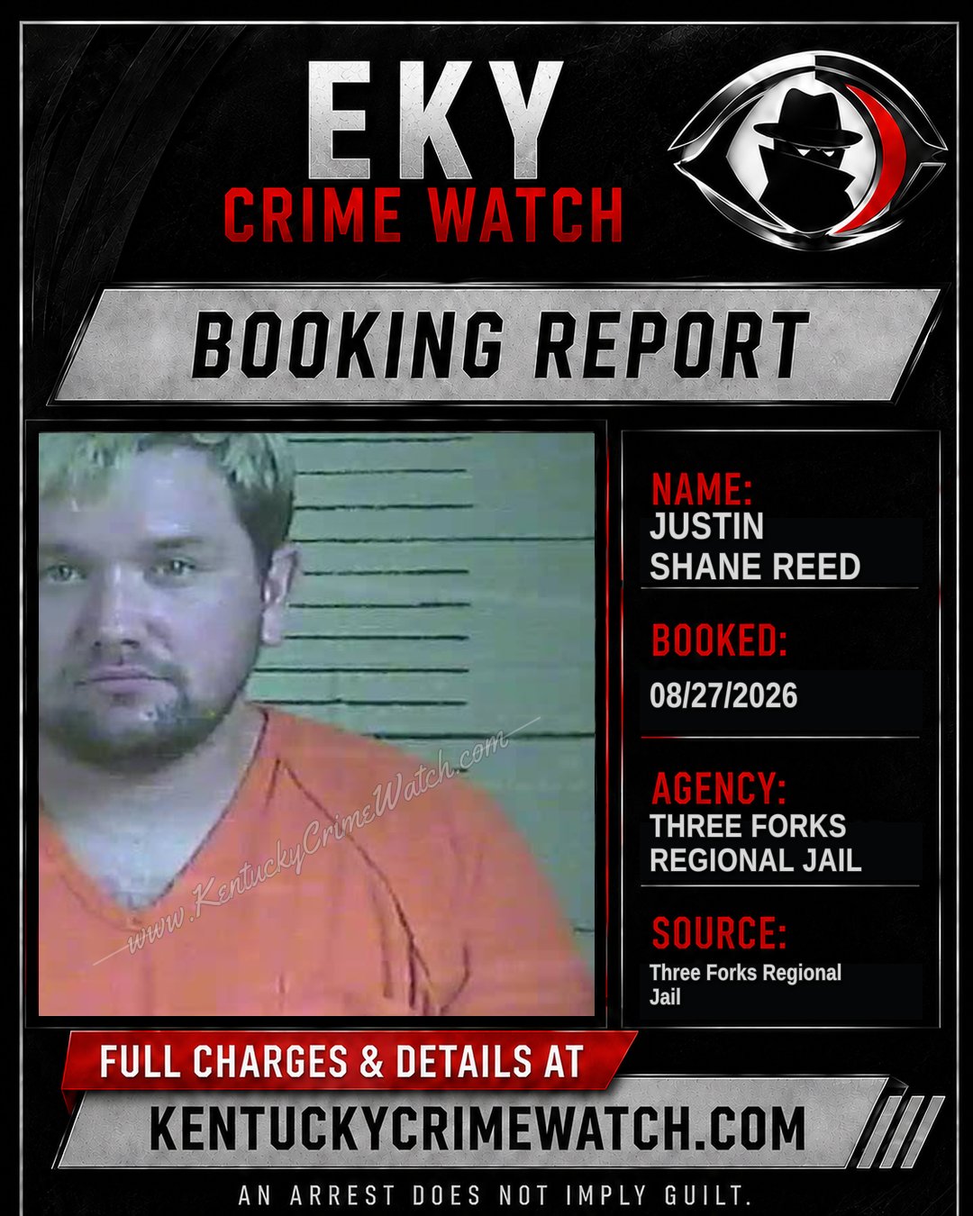 Justin Shane Reed booking report card