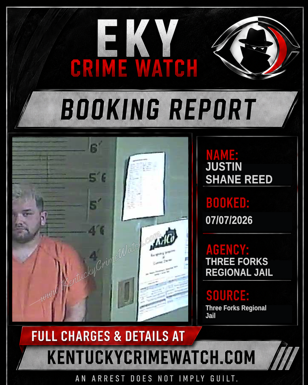 Justin Shane Reed booking report card