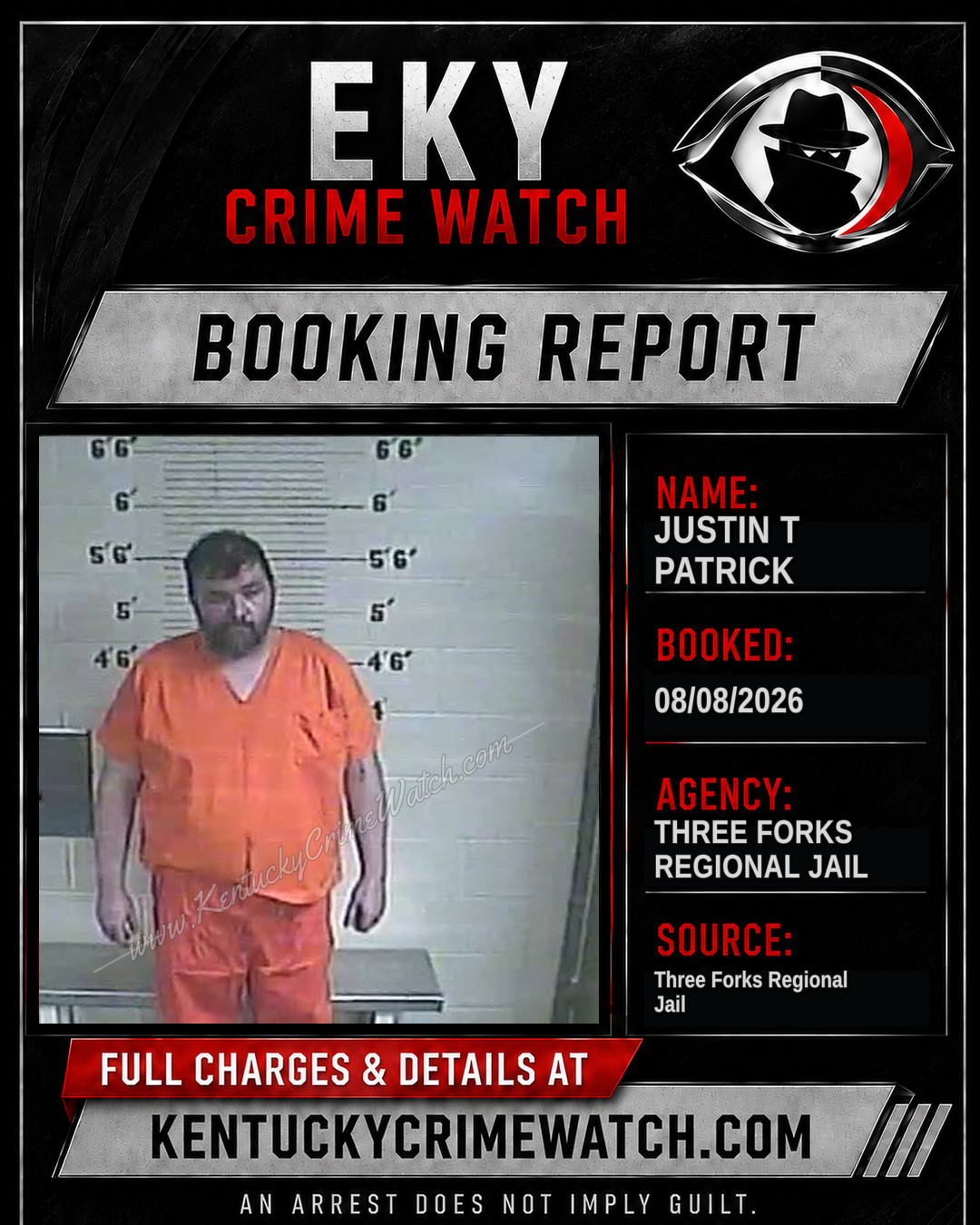 Justin T Patrick booking report card