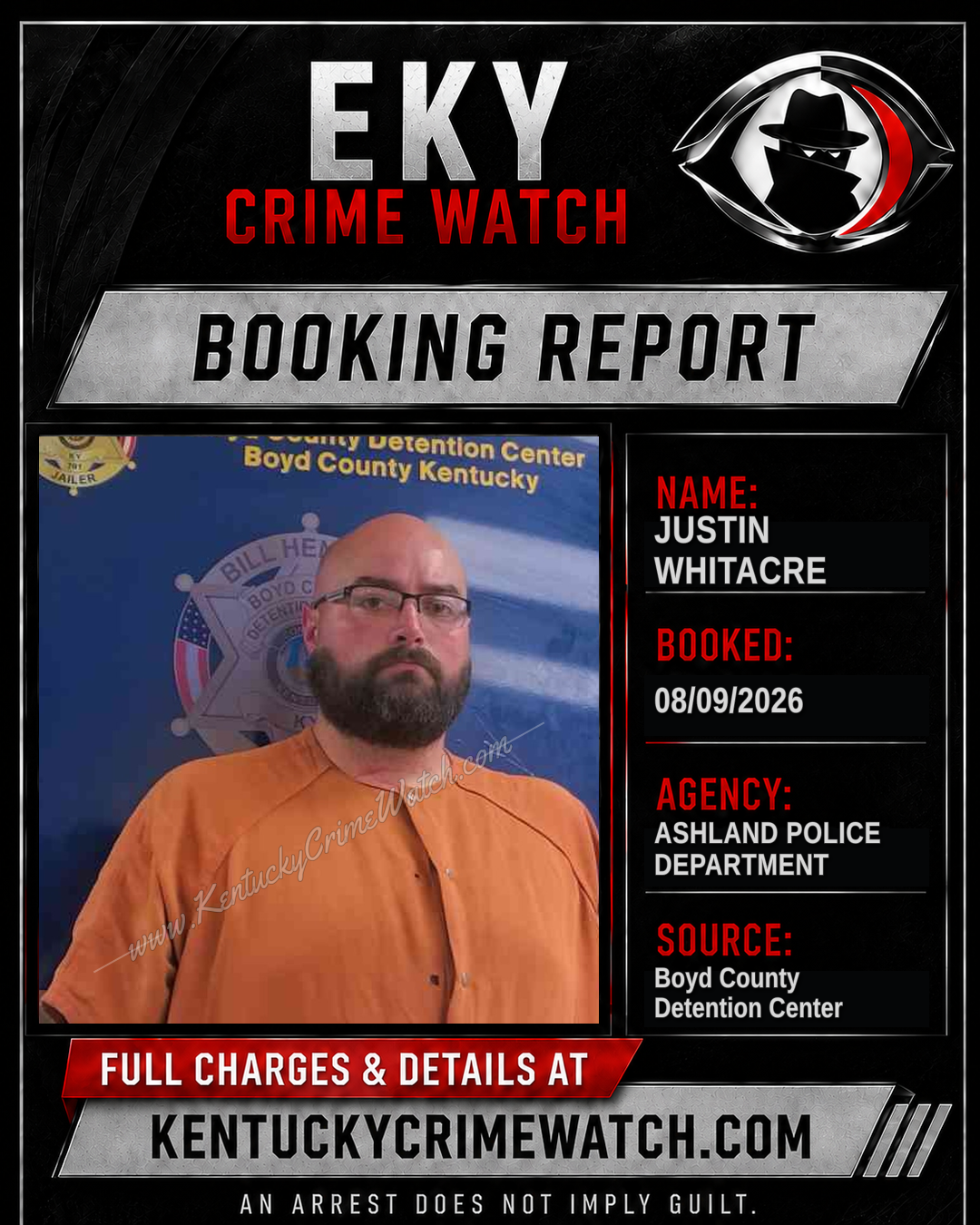 JUSTIN WHITACRE booking report card