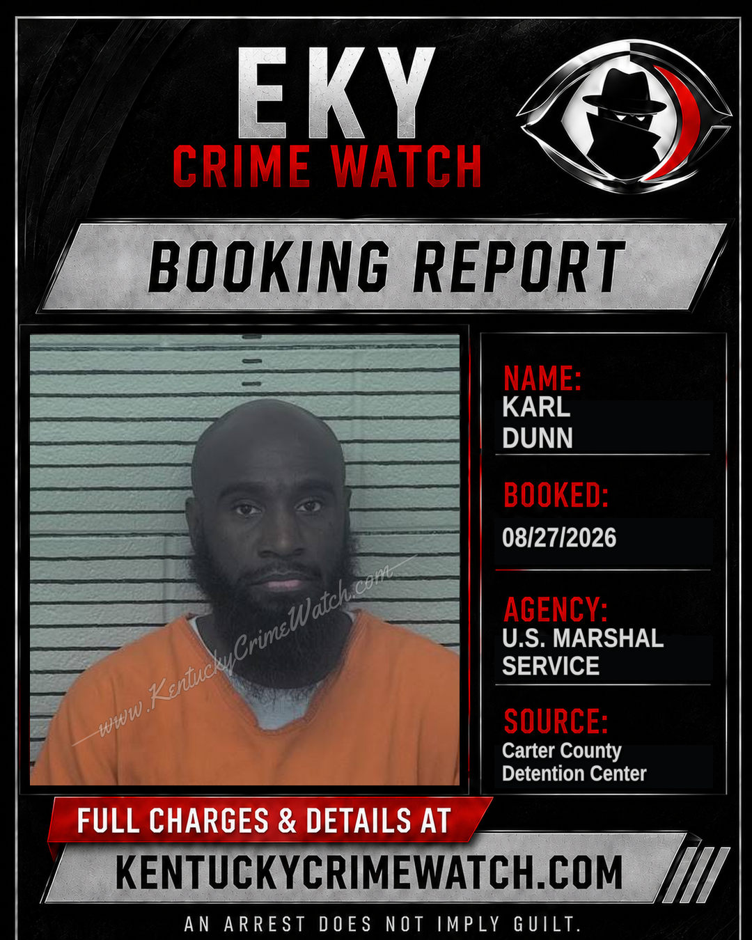 KARL DUNN booking report card