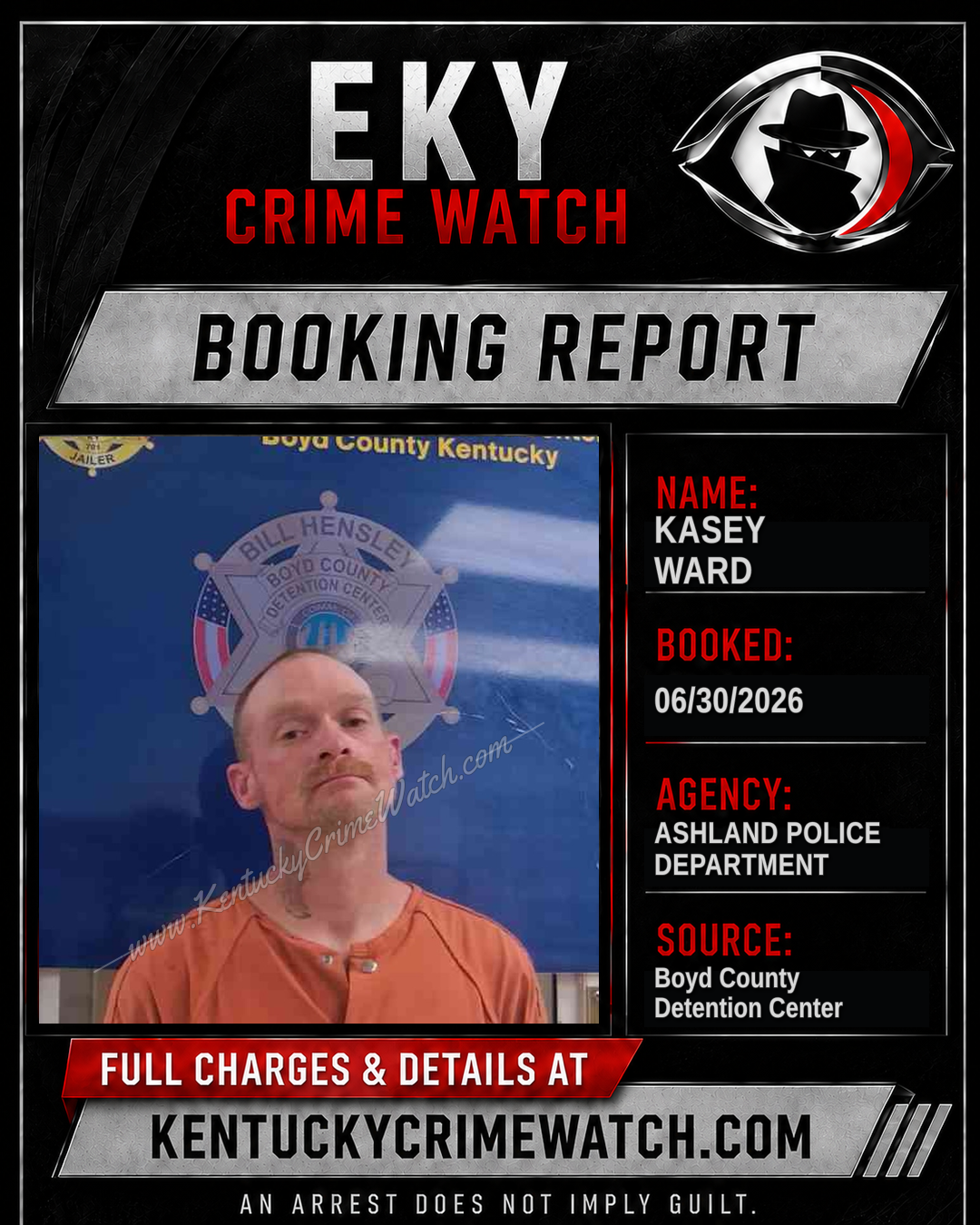 KASEY WARD booking report card