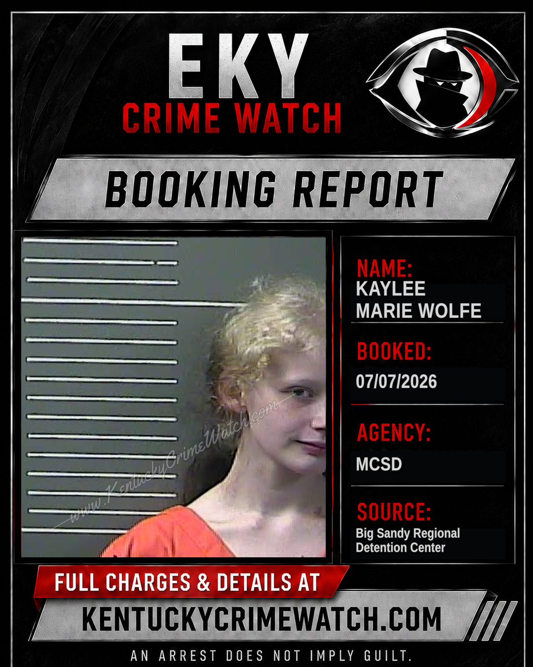 KAYLEE MARIE WOLFE booking report card