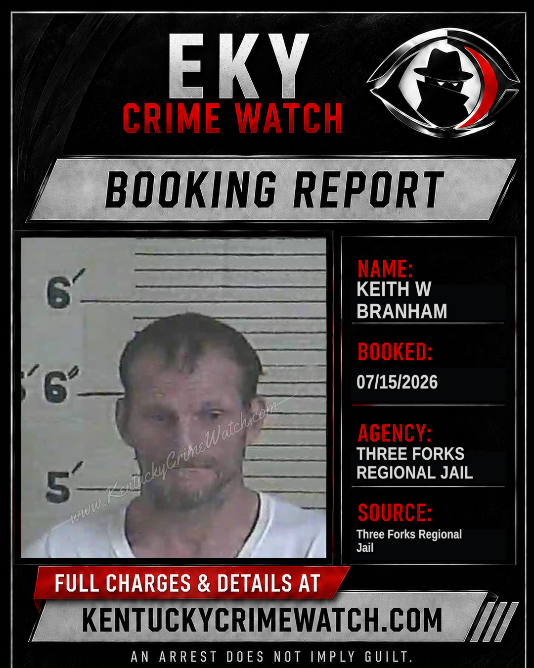 Keith W Branham booking report card