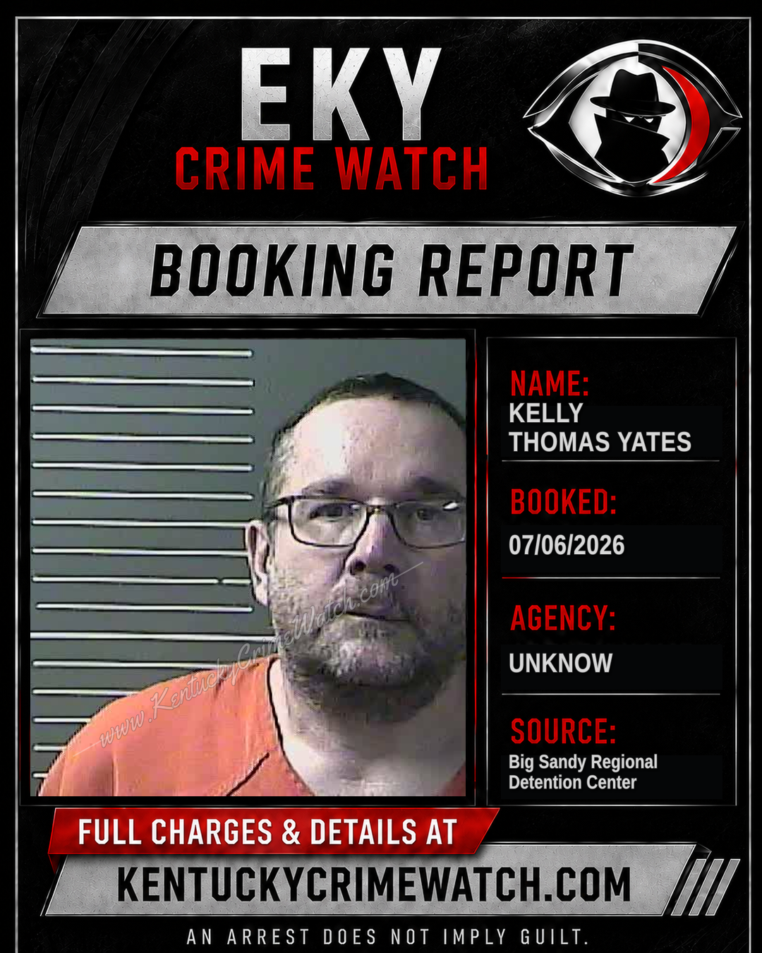 KELLY THOMAS YATES booking report card