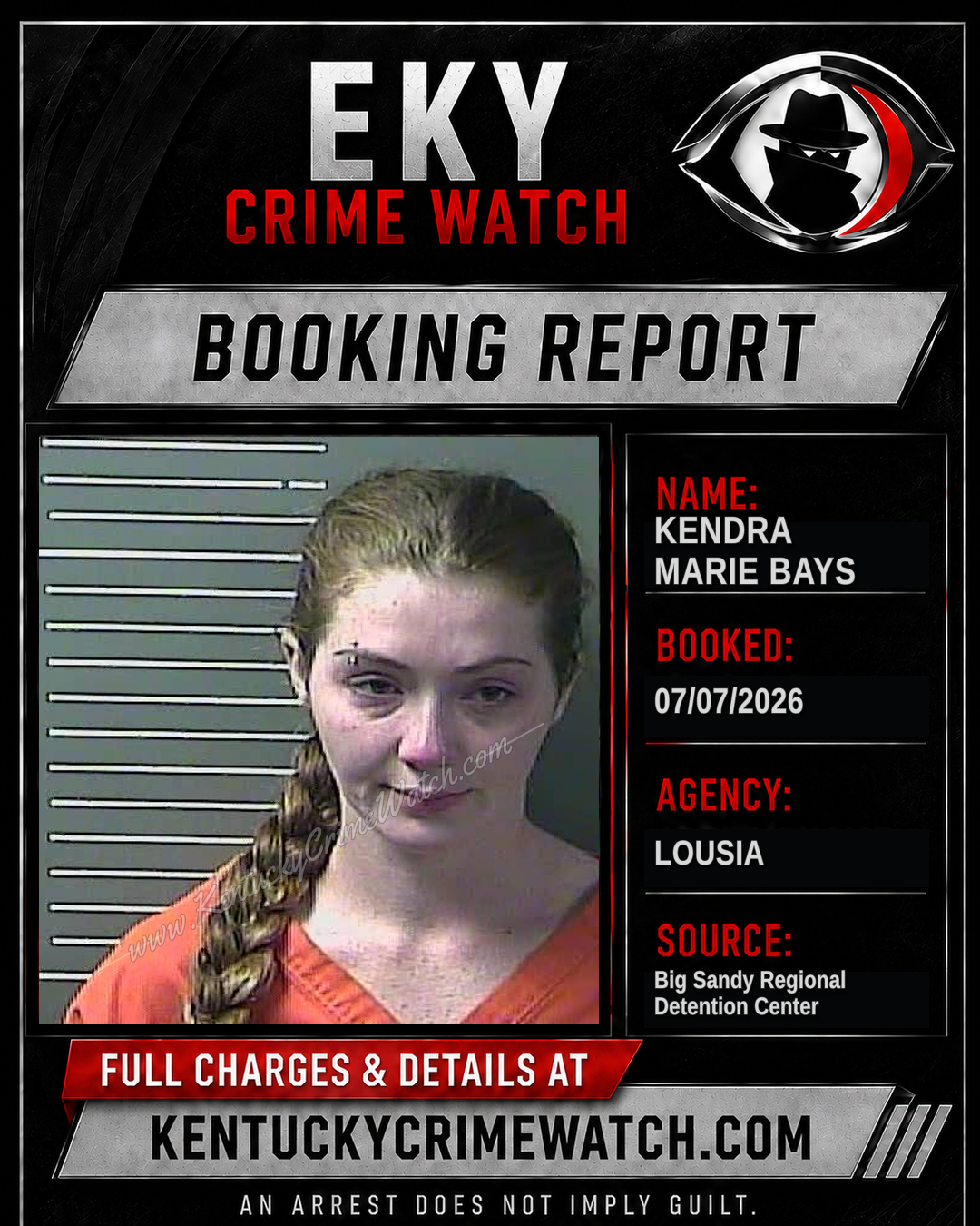 KENDRA MARIE BAYS booking report card