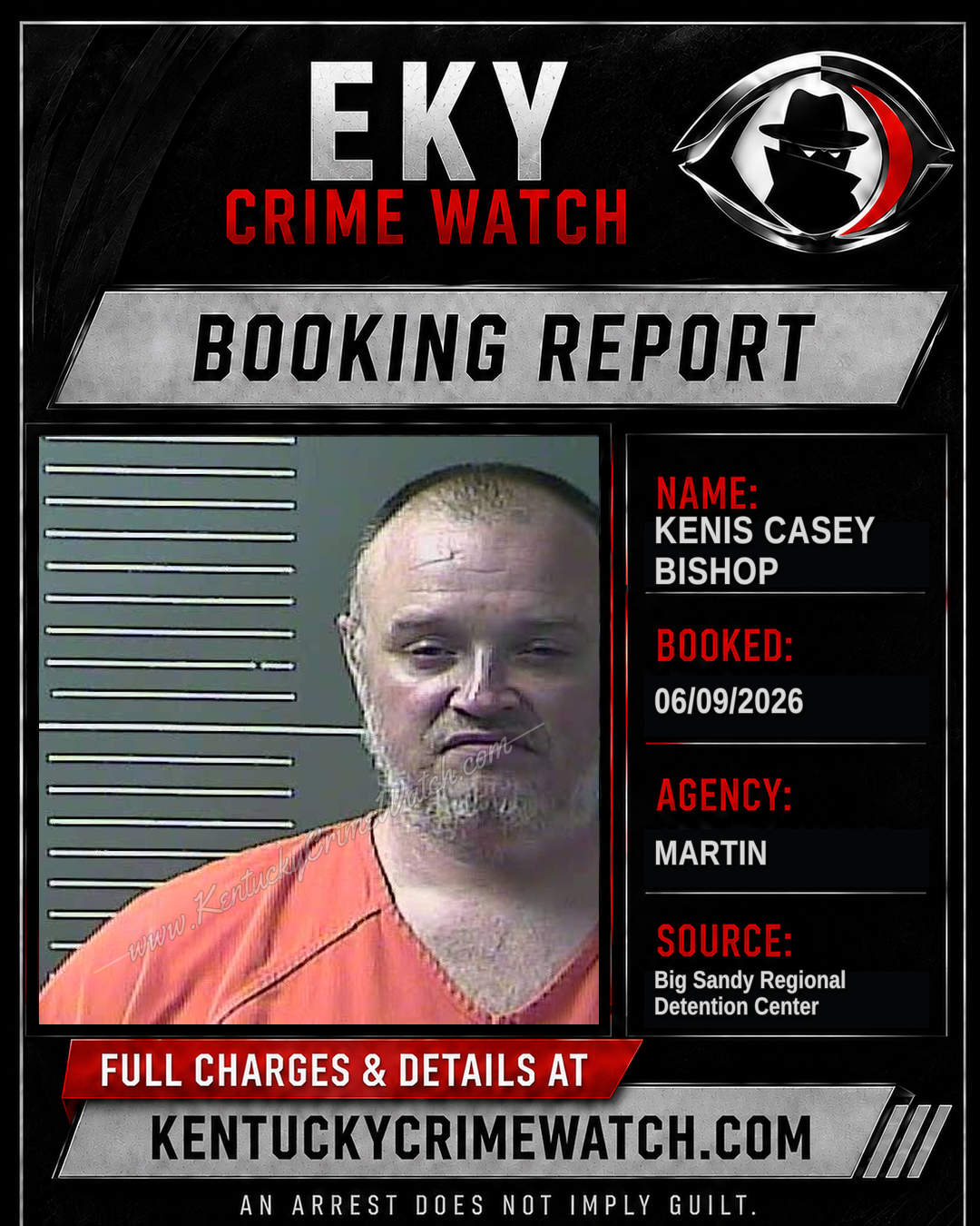 KENIS CASEY BISHOP booking report card