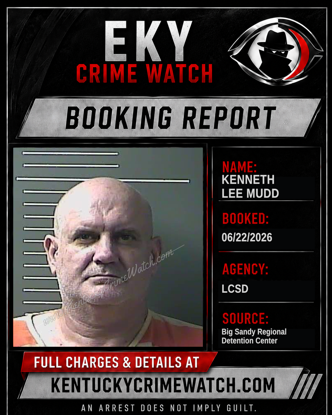 KENNETH LEE MUDD booking report card