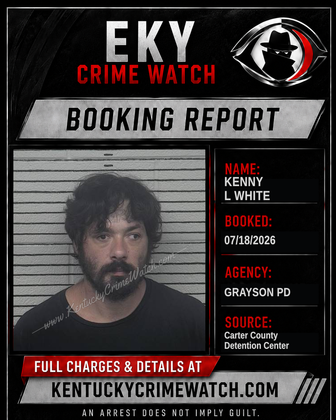 KENNY L WHITE booking report card