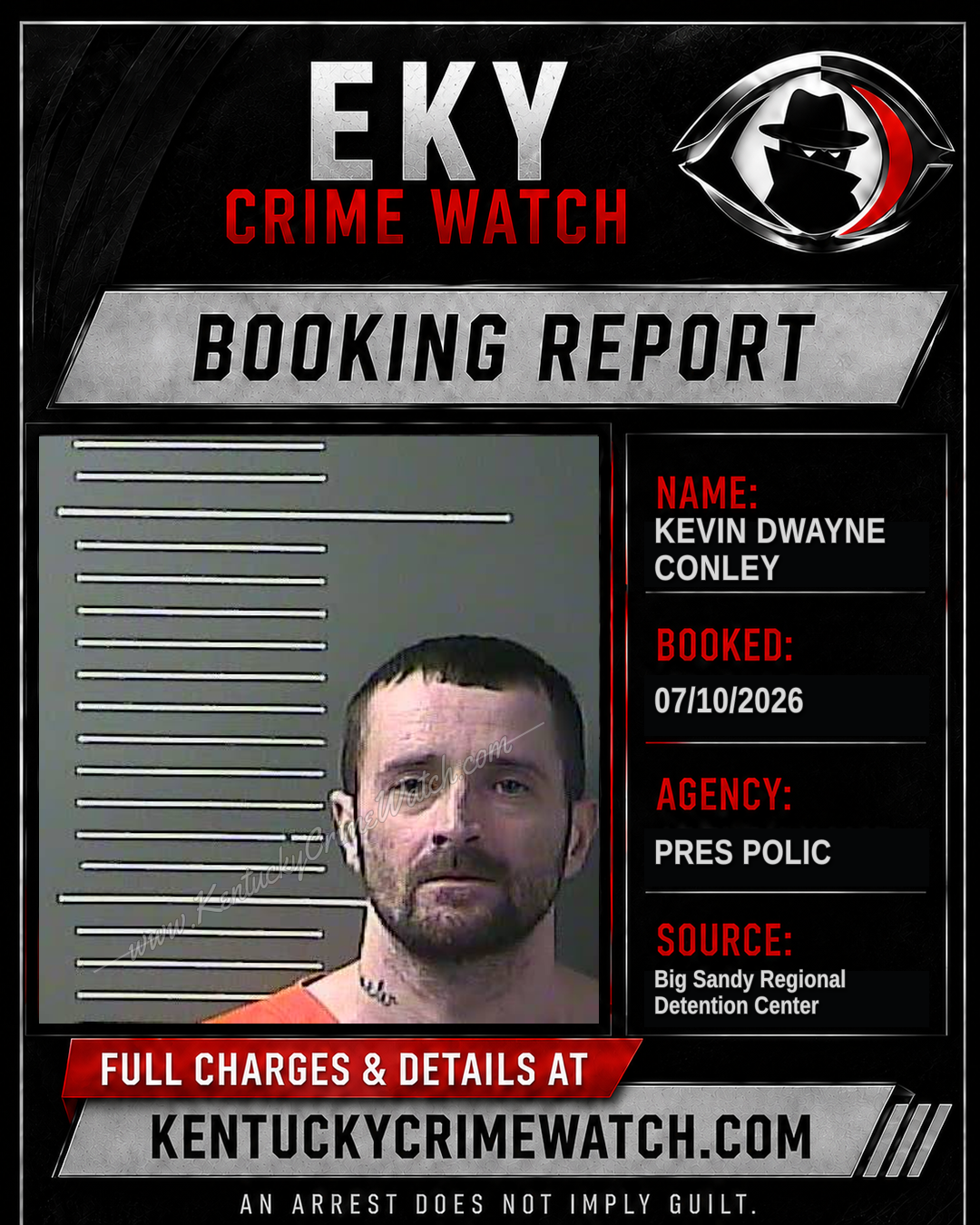 KEVIN DWAYNE CONLEY booking report card