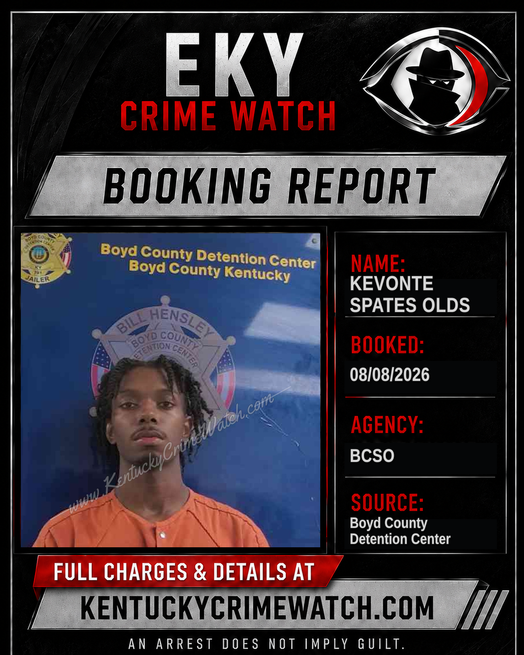 KEVONTE SPATES OLDS booking report card