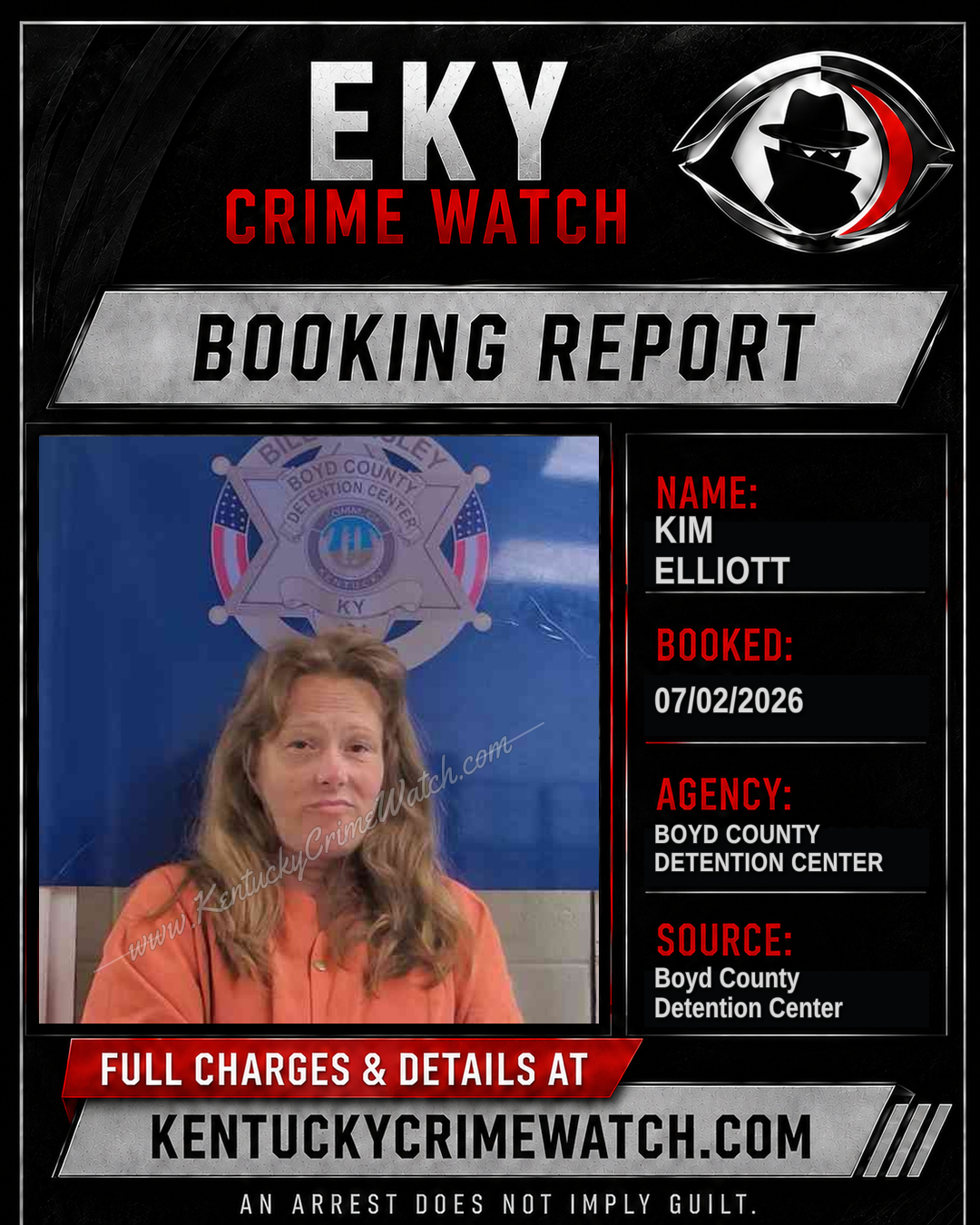KIM ELLIOTT booking report card