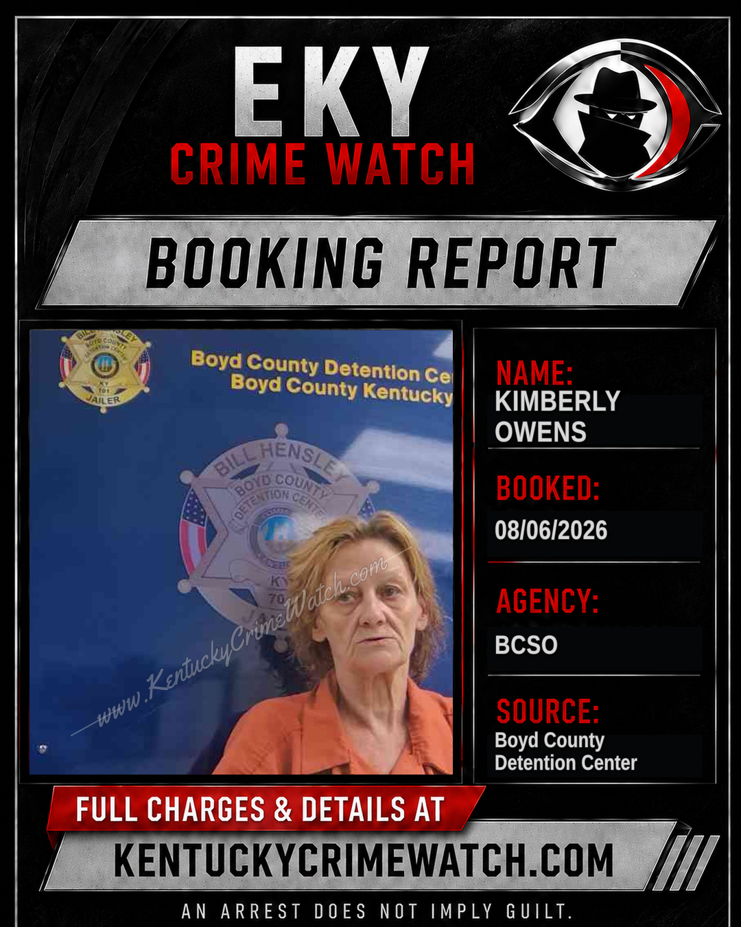 KIMBERLY OWENS booking report card