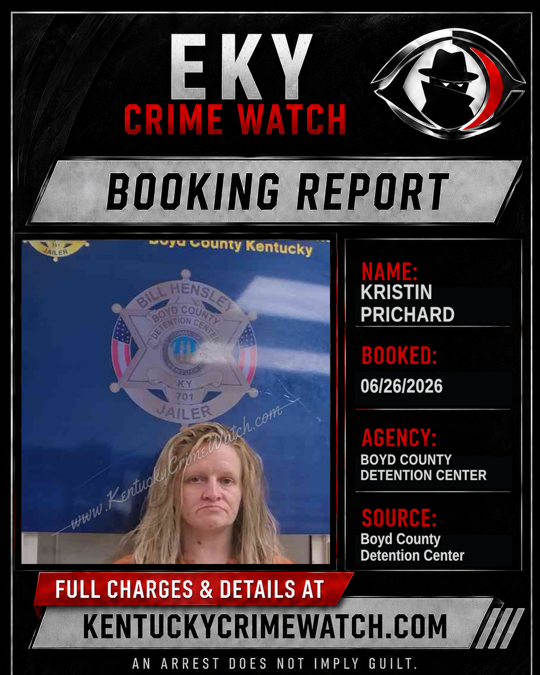 KRISTIN PRICHARD booking report card