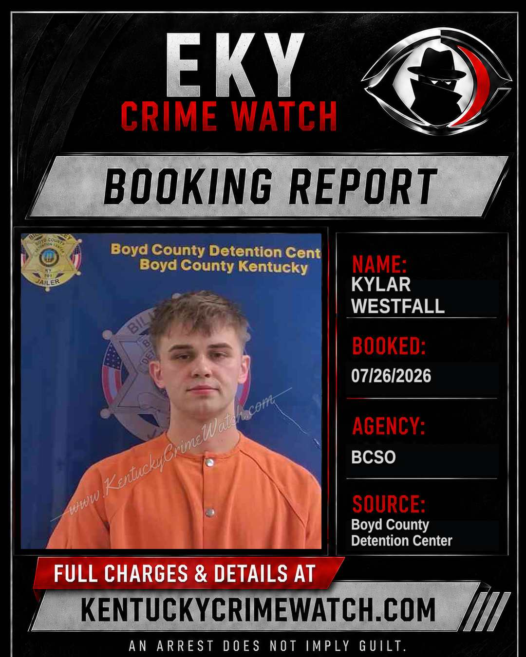 KYLAR WESTFALL booking report card