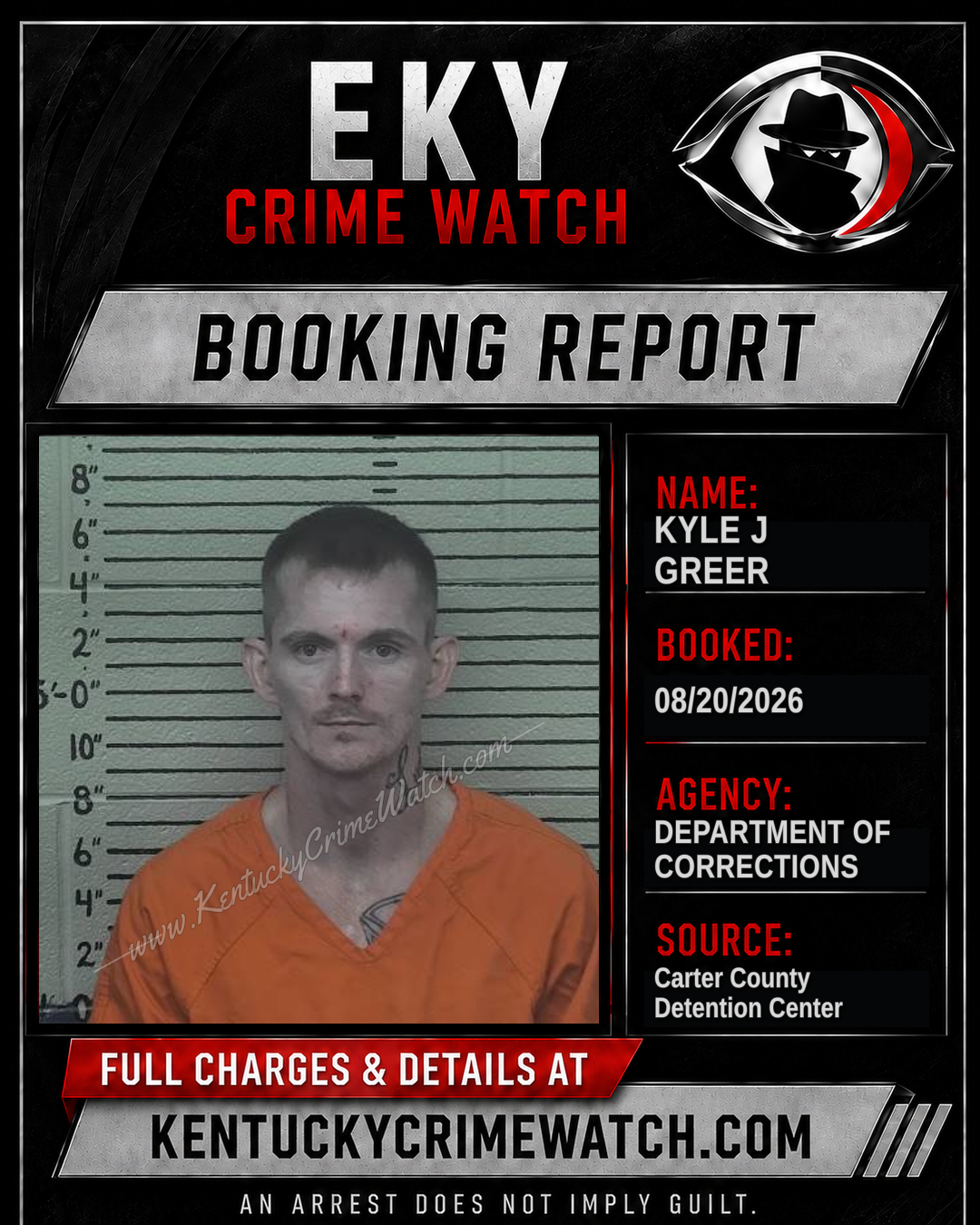KYLE J GREER booking report card